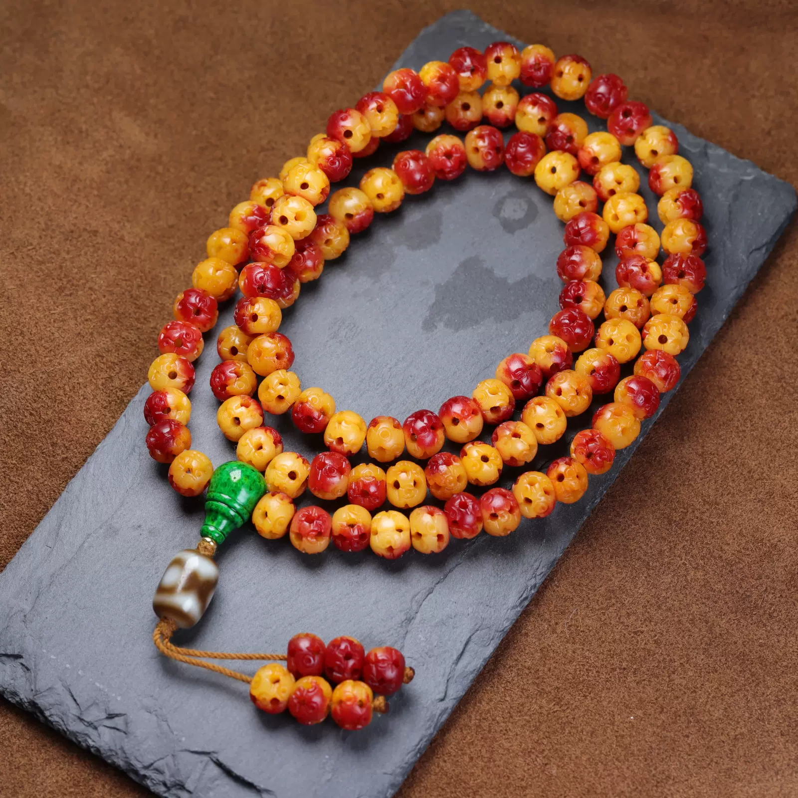 藏传回流牦牛骨108颗佛珠多圈手链藏式文玩手串牦牛骨镂空雕刻