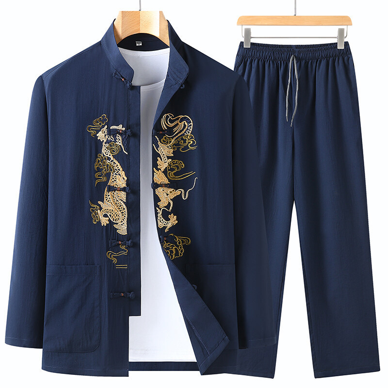 Dropshipping Main Ethnic Clothing (New) Tang Suit for Middle-Aged and Elderly Men Long-Sleeve Tang Suit Hanfu Men's Set