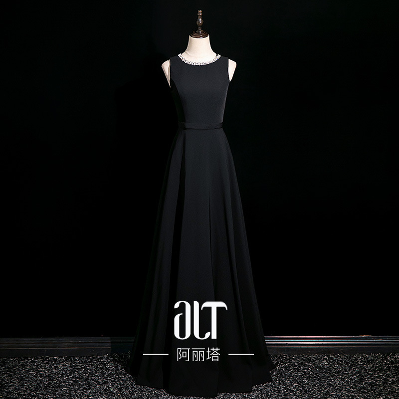 New Black Birthday Party Dress Performance Dress Annual Party High-Quality Long Dress Violin Elegant Evening Dress
