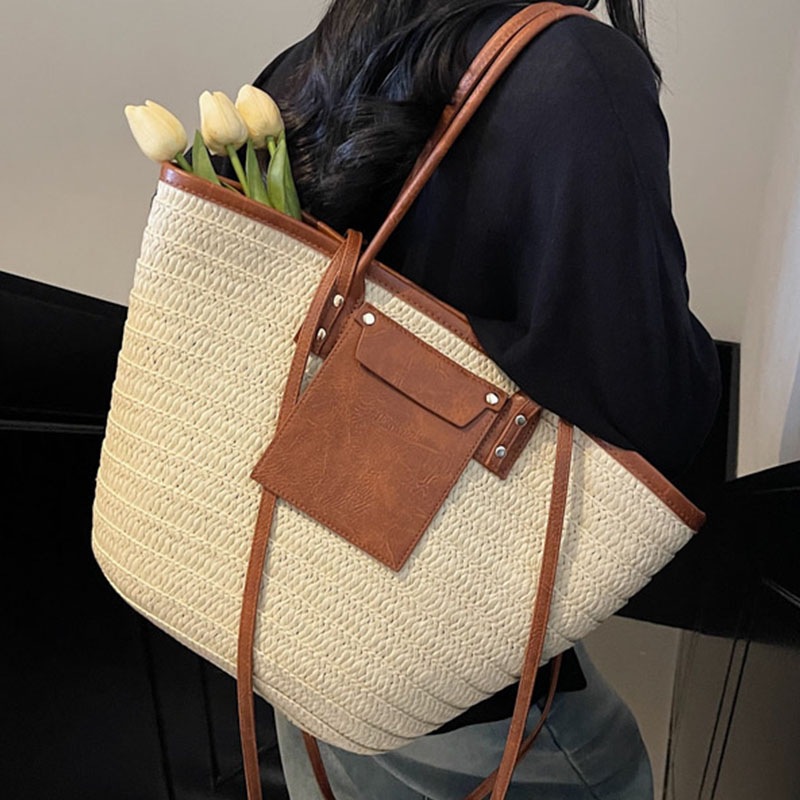 Bolso de mujer, bolso de paja de primavera, bolso de gran capacidad, nuevo bolso de mano, vacaciones en la playa, bolso de hombro de moda, bolso de mujer casual