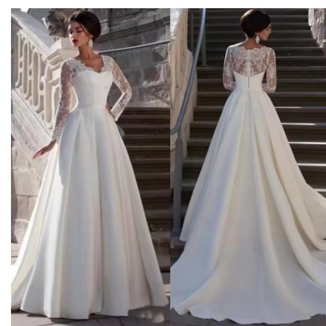 Wedding Dress New Lace Long Sleeve Satin European and American Foreign Trade Amazon AliExpress wish Skinny Wedding Dress Wedding Dress New Lace Long Sleeve Satin European and American Foreign Trade Amazon AliExpress wish Skinny Wedding Dress