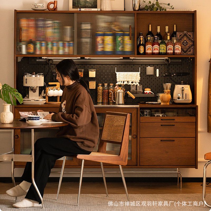 北欧实木餐边柜复古洞洞板收纳储物柜家用厨房一体靠墙酒柜茶水柜|undefined