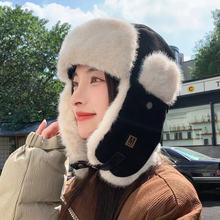 秋冬季雷锋帽子男女户外骑车防寒东北保暖棉帽加绒加厚百搭飞行帽