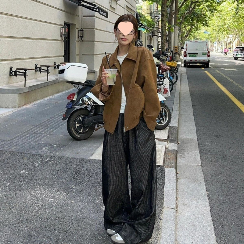 鹿皮绒短外套女2025秋季新款韩系宽松复古短款小个子百搭夹克上衣|undefined