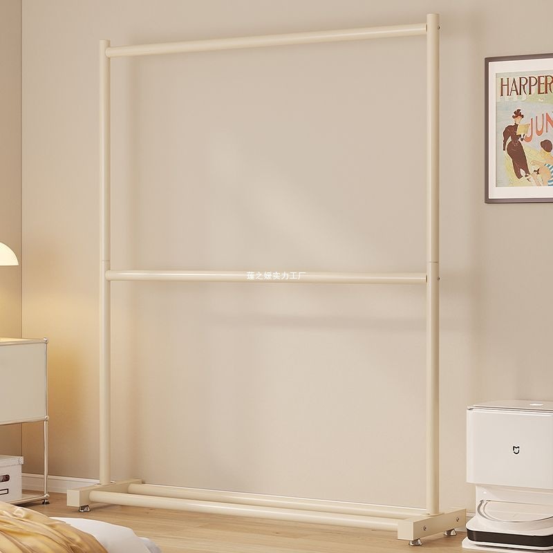 Double-Layer Wheeled Clothing Display Rack Floor-Standing Vertical Household Clothes Rack Dormitory Bedroom Coat Rack Storage Rack