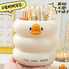 かわいい漫画の筆筒の小さい黄色のアヒルのアイデアの置物の文房具の大容量のデスクトップの収納筒の円形の多機能の筆箱