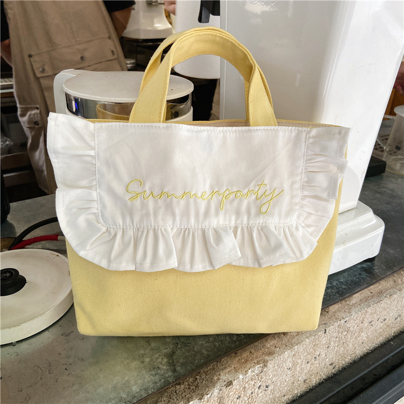 1441 Japanese and Korean chic Sweet ruffled bento Bag, Fresh embroidered hand-held small cloth bag, girl student bag wholesale undefined