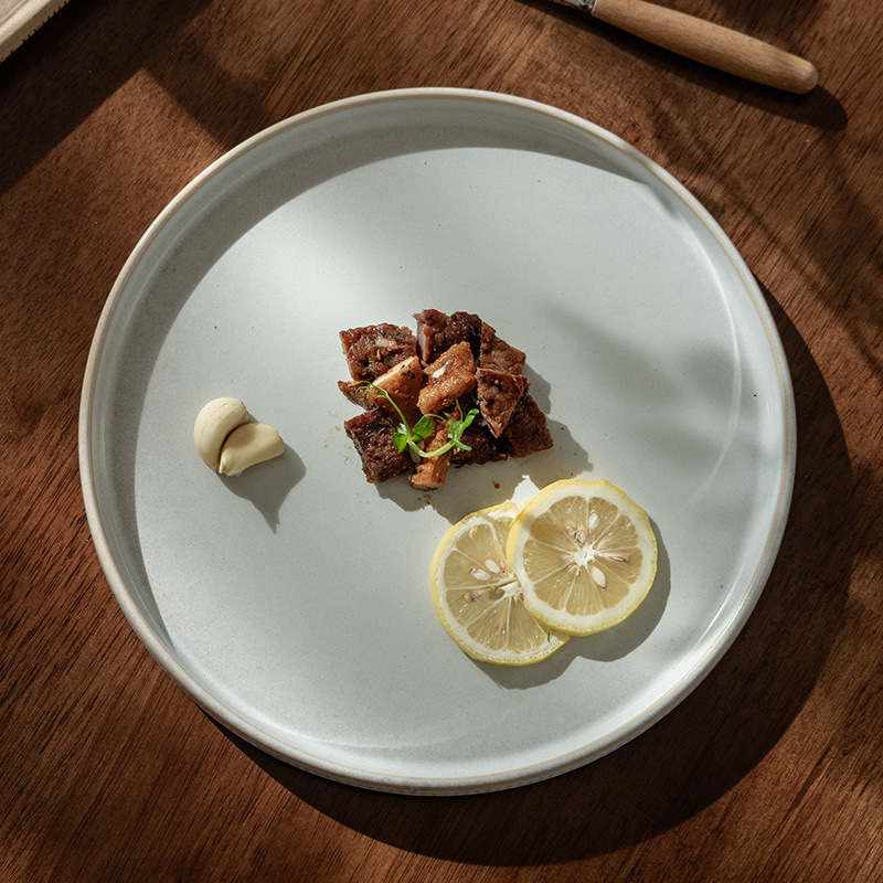 Retro color sólido platos de filete occidentales cubiertos japoneses al por mayor platos de cerámica redondos platos de platos de platos