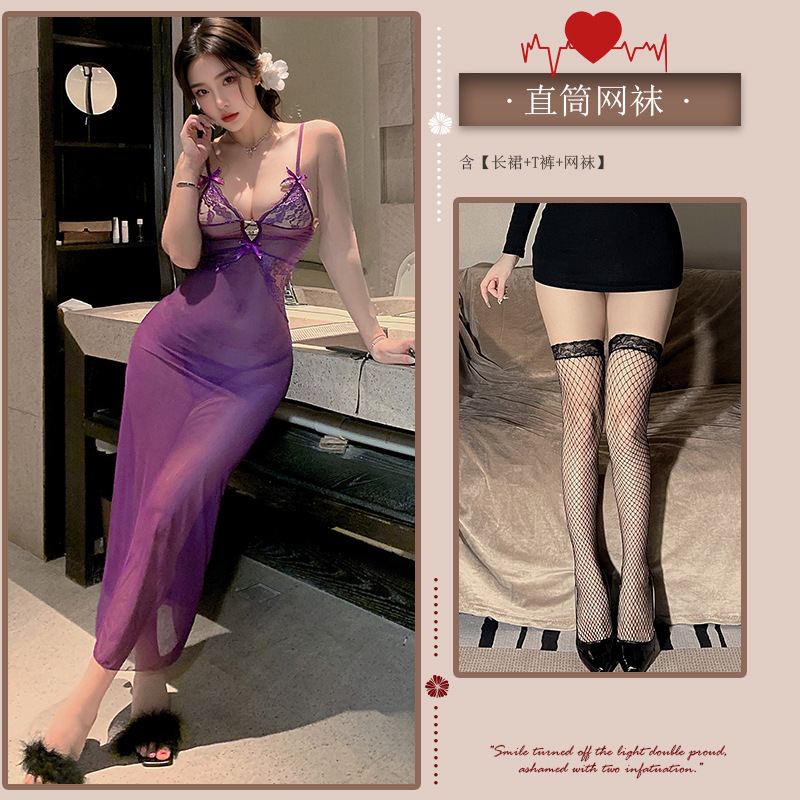 ◆향기로운 여성의 향기◆보라색 [잠옷+T바지+검은망사스타킹]