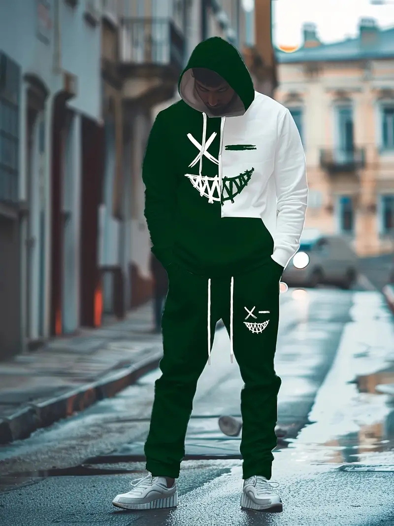 Traje de dos piezas con degradado de moda, pantalón de suéter con capucha suelto y cómodo de talla grande MC11-ML1