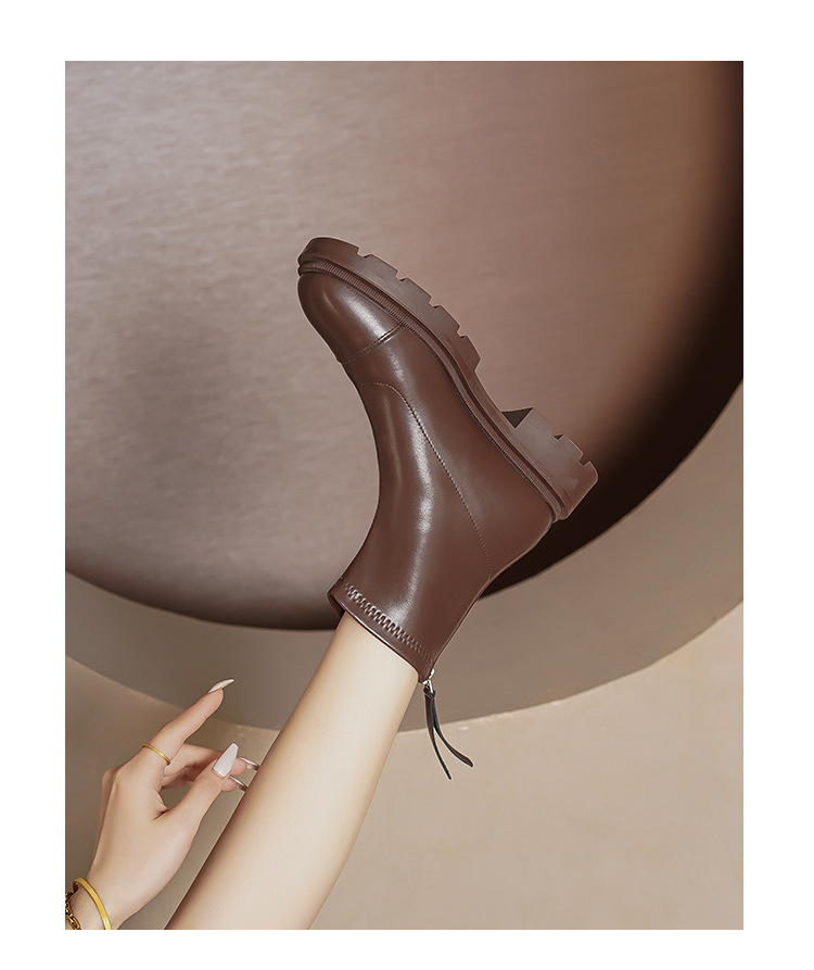Genuine leather inner raised Martin 2024 new square toe heel thick sole elastic slim boots for women 33 small size_voghion.com