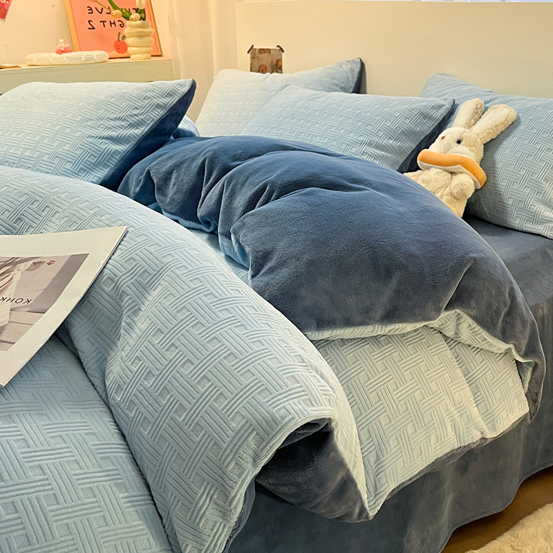 Funda de edredón de terciopelo de leche pieza individual 150x200x220 invierno más funda de edredón de terciopelo simple hoja de edredón de terciopelo de coral 4