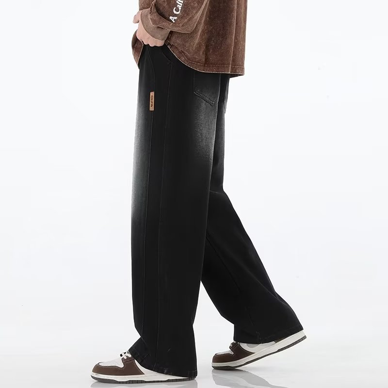 Vintage americano lavado 2024 primavera y otoño jeans pesados marca de moda ins pantalones anchos sueltos rectos para hombres de la calle