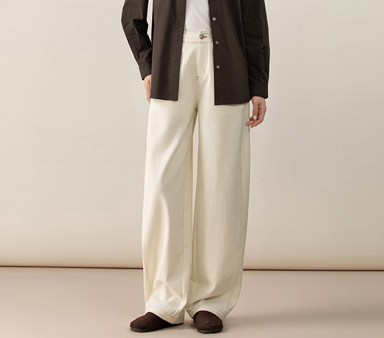 Quần jean nữ ống rộng phong cách Hong Kong chất cotton Tencel dáng rộng — Màu trắng nhạt chi tiết 12