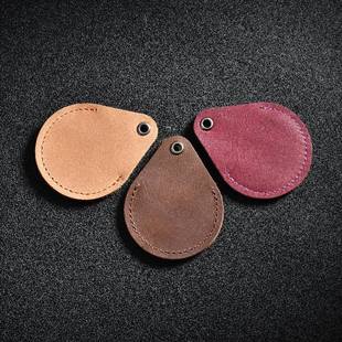 Access control card cover drop-shaped genuine leather Crazy Horse leather subway door card key chain integrated community elevator card protective cover