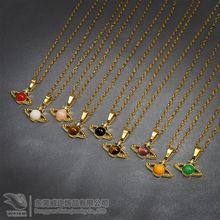 高级版西太后经典mini夹心土星天然石项链真金电镀18K吊坠