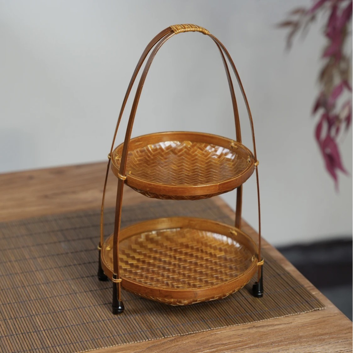 Artesanías de bambú tejidas a mano bambú gran laca cesta nueva casa china sala de estar cesta de almacenamiento de té retro cesta de almacenamiento
