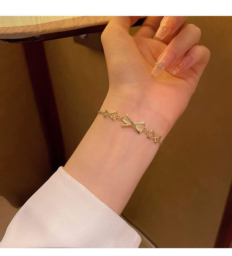 Sweet Bow Knot Titanium Steel Inlay Opal Zircon Bracelets 1 Piece