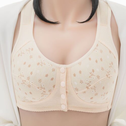 New printed front-fasten cotton bralette for women, middle-aged and elderly underwire-free bra for large sizes