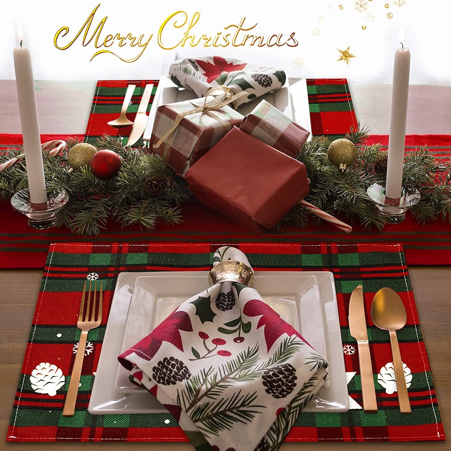 Transfronterizo mantel de Navidad posavasos algodón Lino mantel Lino aislamiento estera de la cocina Mesa estera servilleta de comida occidental Amazon