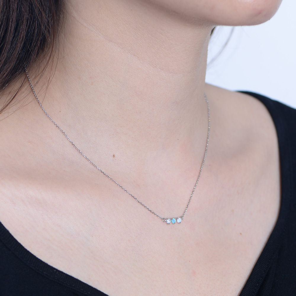 14K Real Gold Plated, Rhodium Plated Plating Material 925 Sterling Silver Round Opal Necklace
