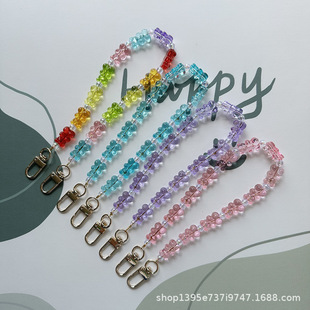 New fashion cute candy-colored bear mobile phone lanyard handmade beaded mobile phone chain mobile phone anti-lost female pendant