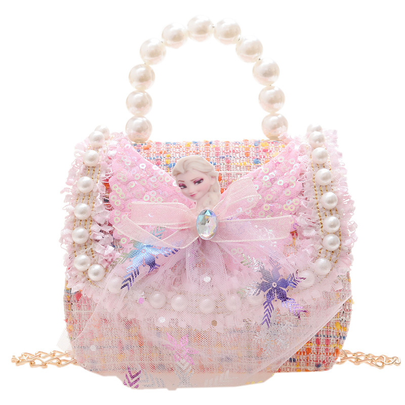 Bolsos infantiles niñas princesas niñas mochilas de hombro estilo caricatura encantador bolso de perlas de cadena