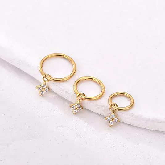 Titanium Alloy Zircon Star Earrings, Ear Cuffs, Multi-Size Piercing Jewelry, Direct Supply from the Manufacturer for Cross-Border Trade
