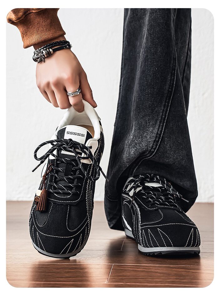 Giày sneaker nam da tổng hợp cổ thấp đế phẳng, kiểu giày tập luyện thể thao — Màu xanh da trời, màu nâu, đen chi tiết 17