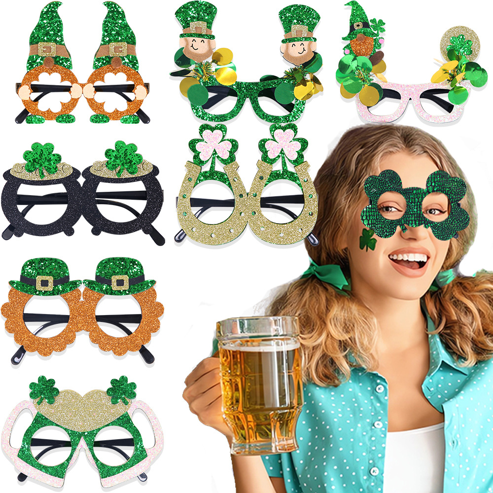 Nuevas gafas de fiesta de San Patricio no tejidas marcos de gafas de cebolla verde gafas de trébol del día irlandés