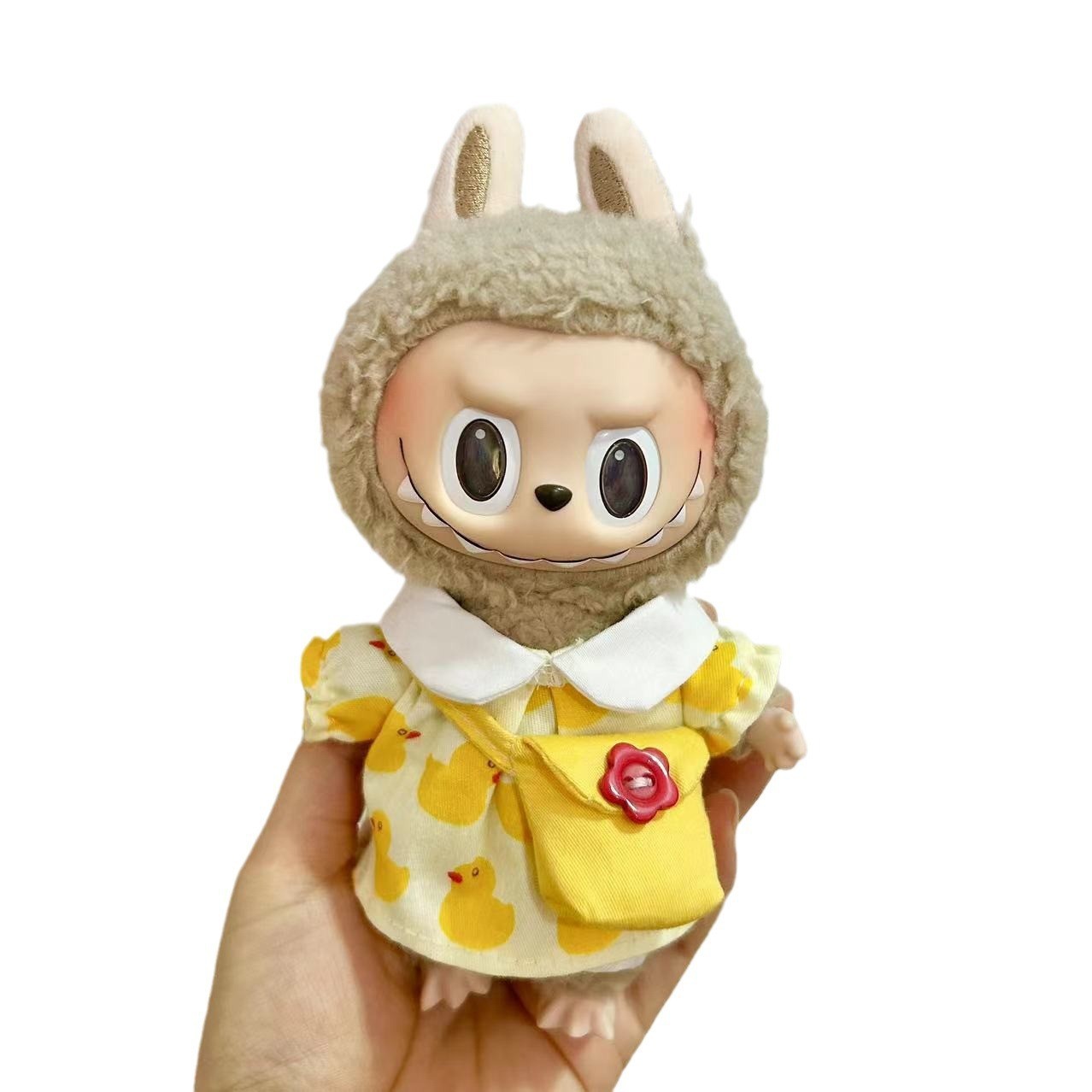 Caja ciega de 17cm, tela de tela, traje de mono de alce pequeño de terciopelo de nube, colgante de labubu, vestido de Navidad de cerdo