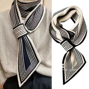 Korean Style Checkerboard Plaid Cross Scarf Women's Houndstooth Ear Scarf Autumn and Winter Knitted Wool Scarf