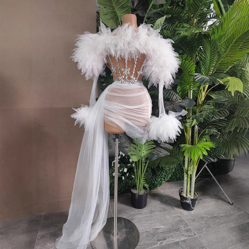 Cross-Border Designer Celebrity Suit Shiny Mesh Sequins See-Through Sexy suit Party Gown