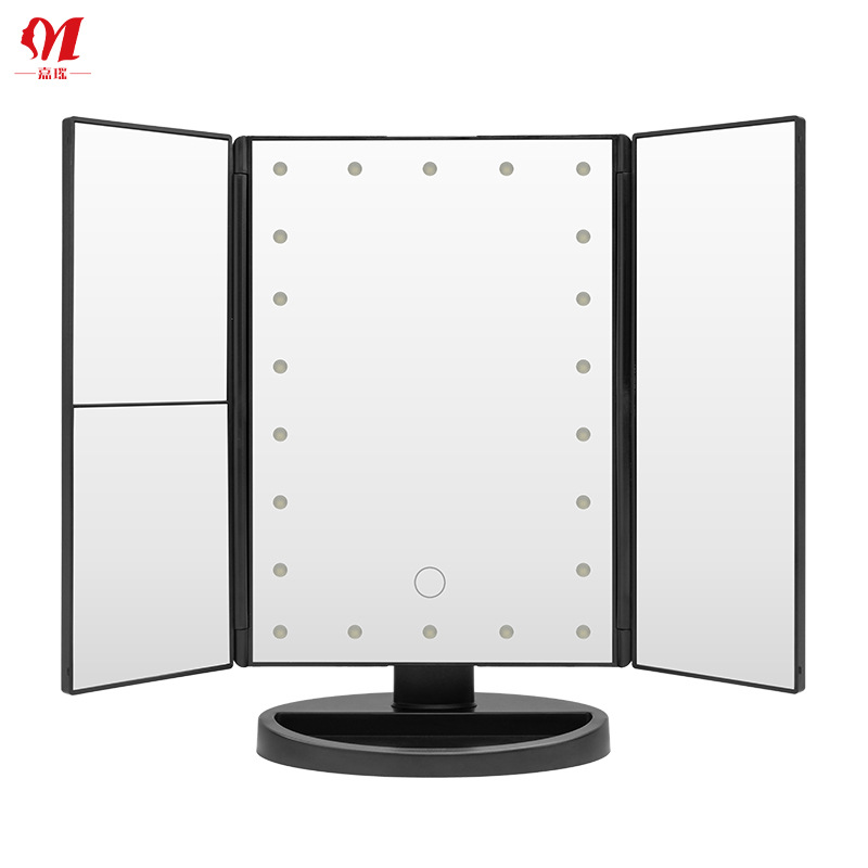 Espejo de Maquillaje de 3 Caras con Luz LED, Plegable, para Escritorio