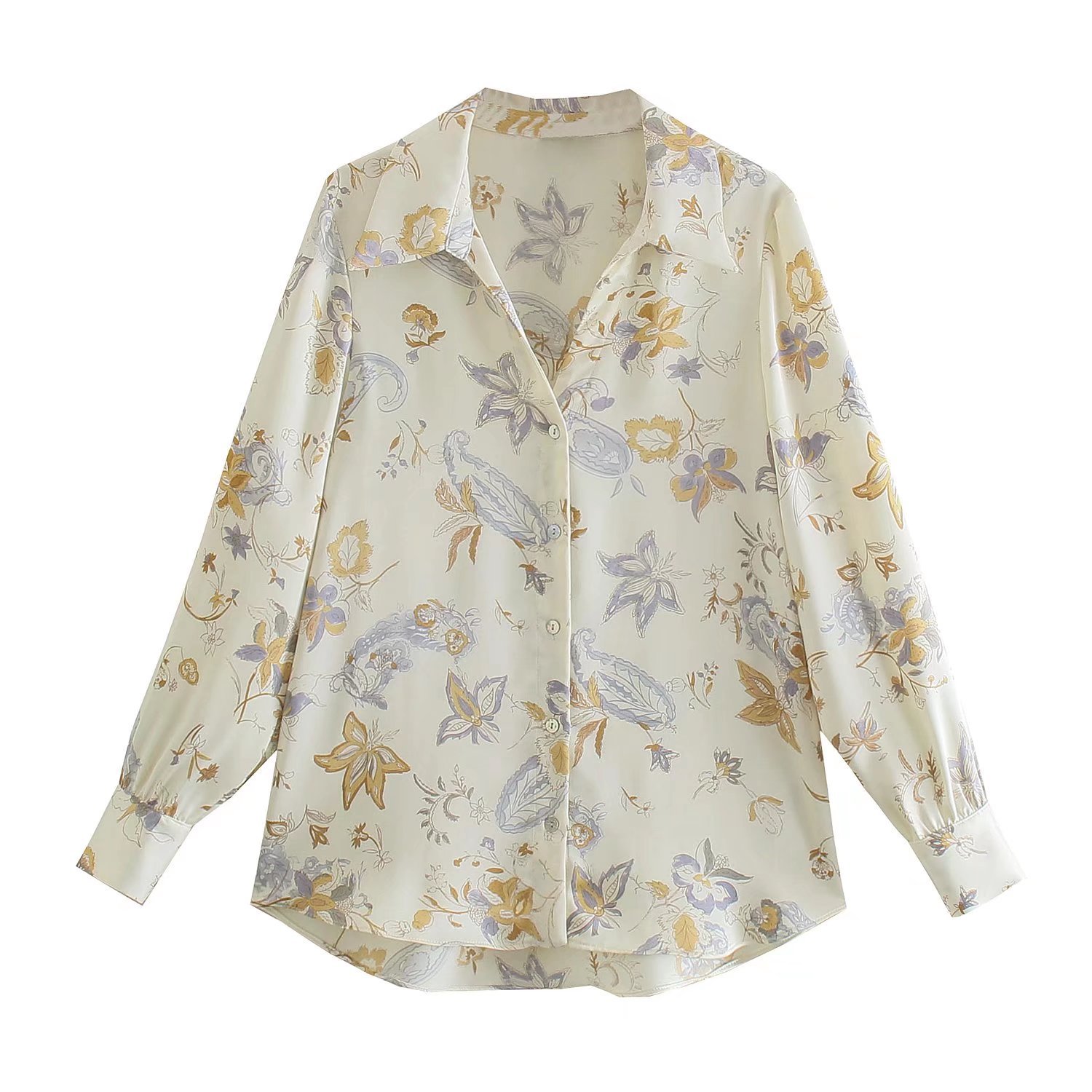 Flower Print Long-Sleeved Shirt NSAM109486