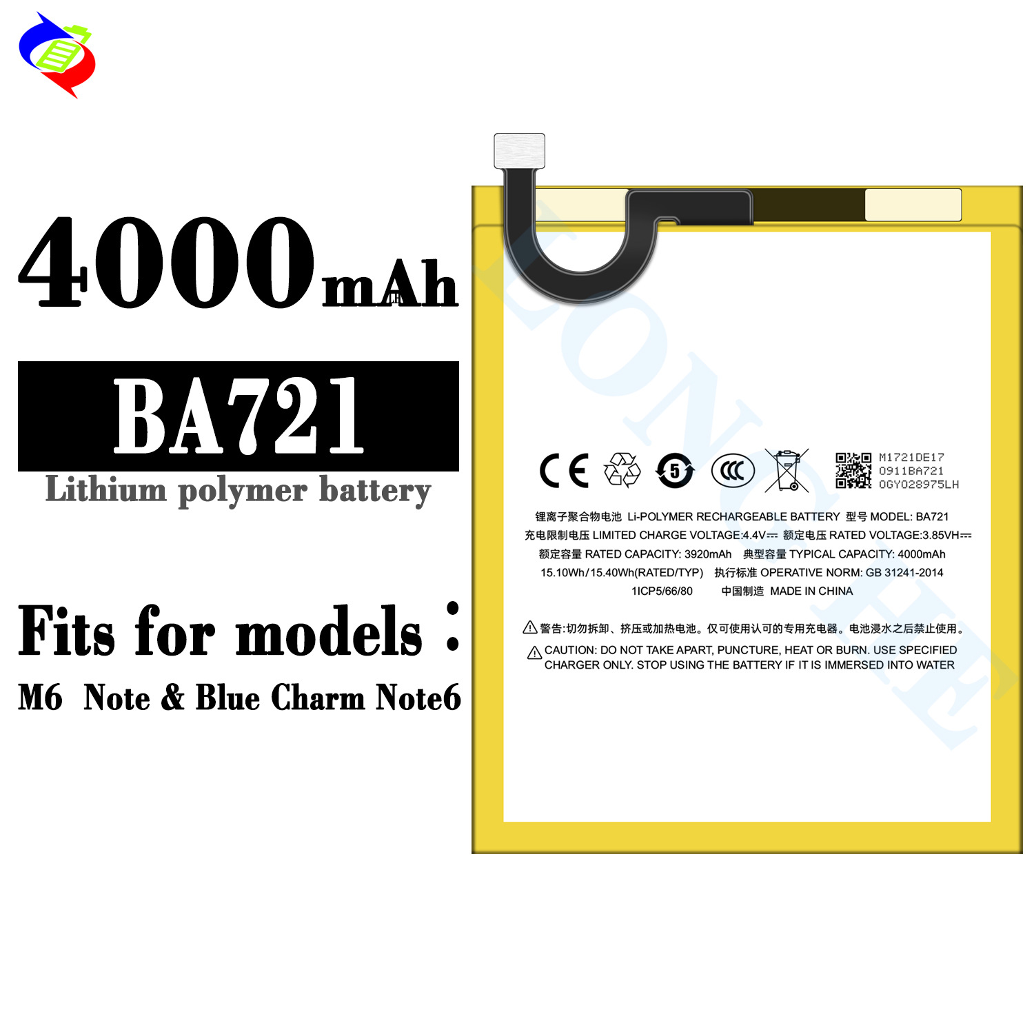 适用魅族M6 note/魅蓝Note6/Blue Charm Note6手机电池BA721批发