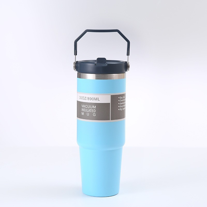 Explosión transfronteriza gradiente 30oz taza de automóvil portátil de gran capacidad con paja 304 taza de aislamiento al vacío de acero inoxidable