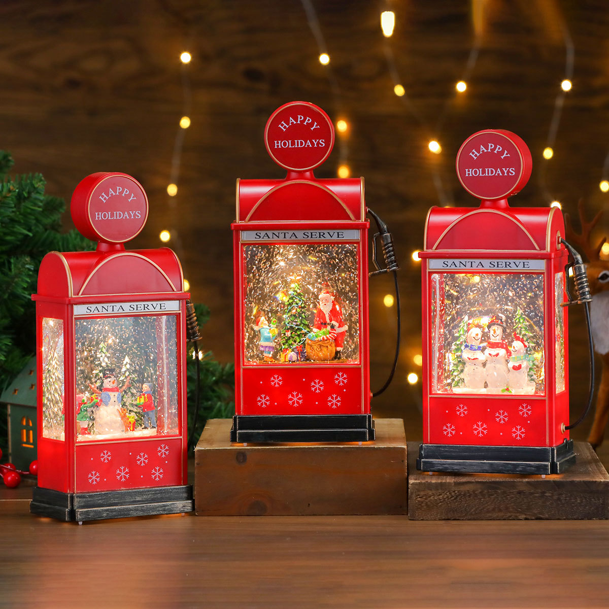 Creativo, luminoso, rociador de nieve, adornos, luces de noche, decoraciones navideñas, caja de música de regalo de Navidad