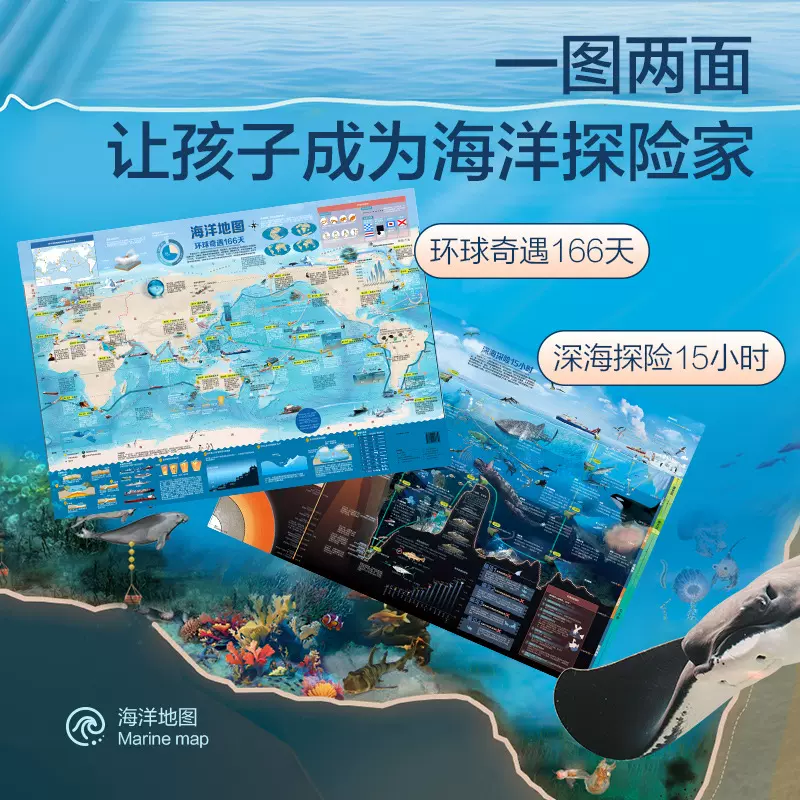 北斗儿童科普地图 海洋地图全两张学生海洋知识探索墙面贴图