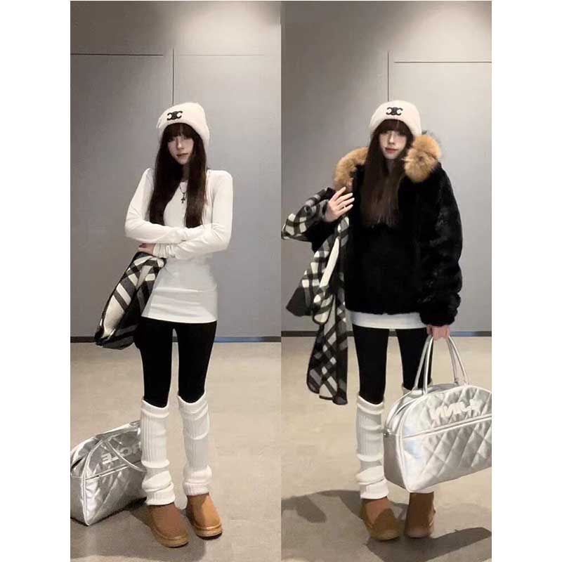 White Thermal Mid-Length Base Layer Long-Sleeve T-Shirt for Women, Autumn and Winter, Brushed and Thickened, Slim Fit Top