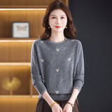 秋冬新款羊毛衫圆领长袖针织衫时尚提花羊毛上衣妈妈装打底衫，女装针织衫/毛衣，妃慕昵服饰