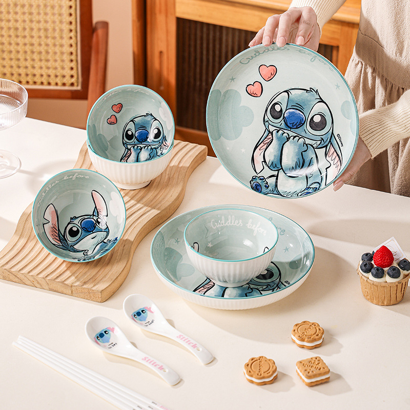 Disney's New Cloud Stitch Tableware Set for Home Use, High-Value Bowl and Plate Set, Microwave-Safe Rice Bowl and Deep Plate Disney's New Cloud Stitch Tableware Set for Home Use, High-Value Bowl and Plate Set, Microwave-Safe Rice Bowl and Deep Plate