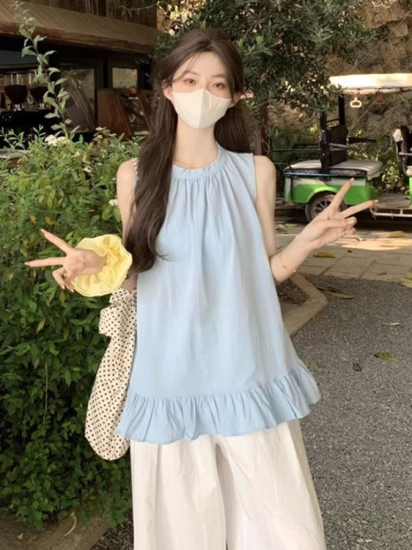 多巴胺黄色法式小资小上衣女夏无袖背心衬衫设计感独特漂亮娃娃衫|undefined