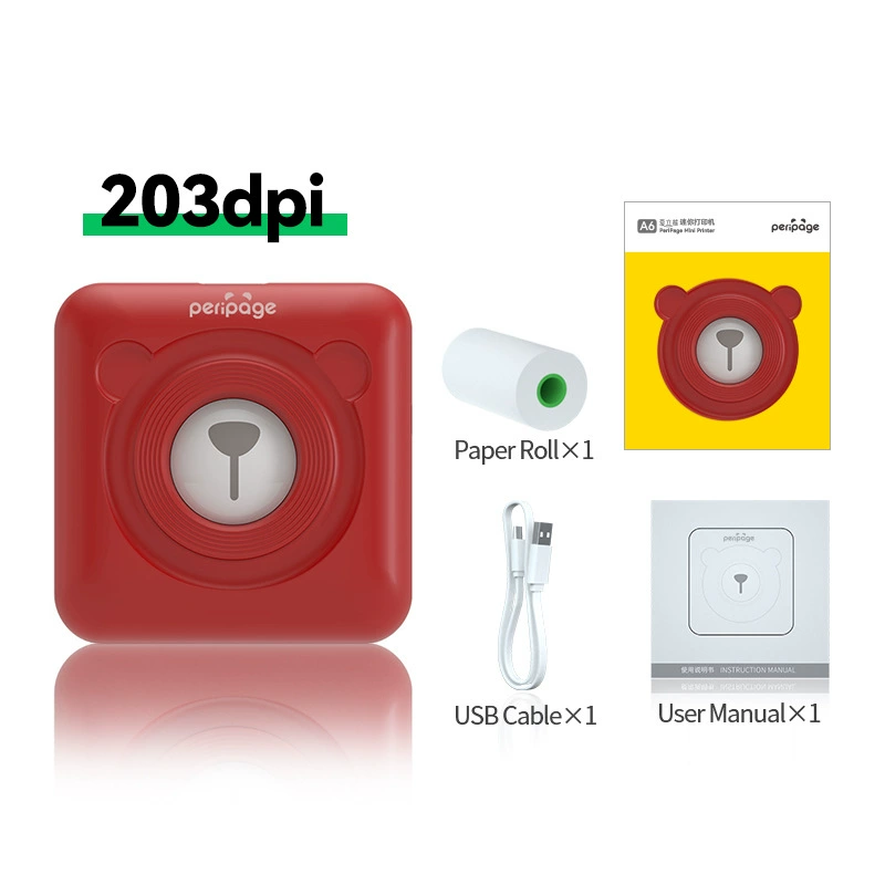 PeriPage Elibear A6 mini printer, 203 dpi portable photo & note printer, student special