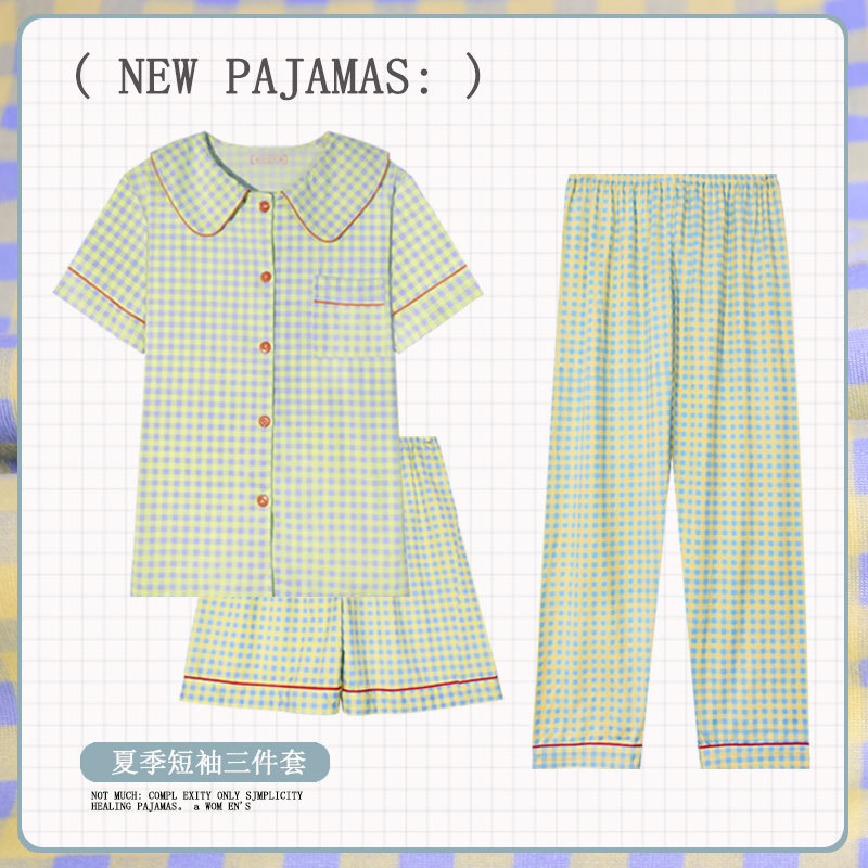 S3 conjunto amarillo y verde cárdigan a cuadros