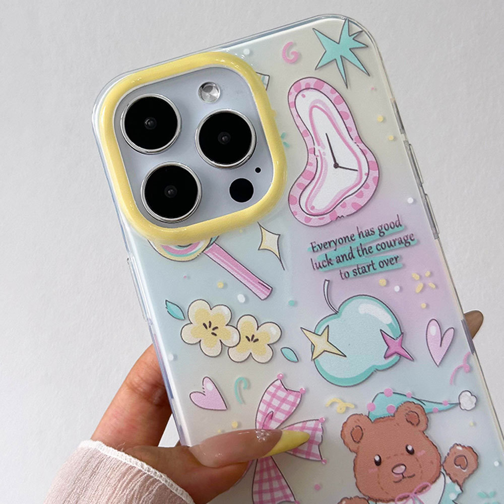 Custodia protettiva con cinturino con fiocco 3C Cartoon Bear compatibile con 16PM Cute 13 Phone Case 15 Pro_voghion.com