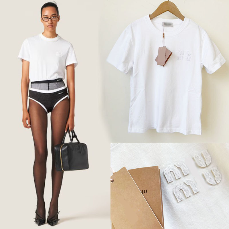 Real Shot of Spring and Summer New Mu Style Super Versatile Patch Letter Embroidered Logo T-Shirt Loose Casual Women's T-Shirt Top