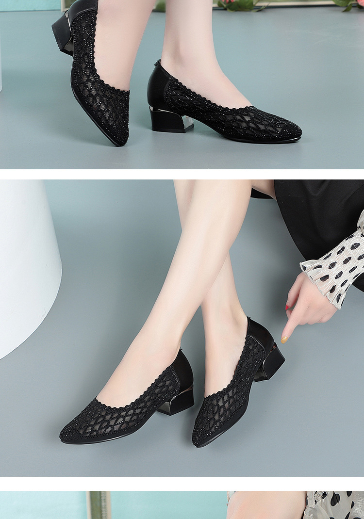 Sandal nữ quai chữ V gót dày đế mềm lưới thoáng khí — Tro gạo chi tiết 10