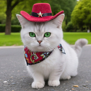 Cross-Border Cat Cowboy Hat Scarf Set Pet Hat Mini Western Cowboy Hat Cowboy Decoration Kitten Dog Hat