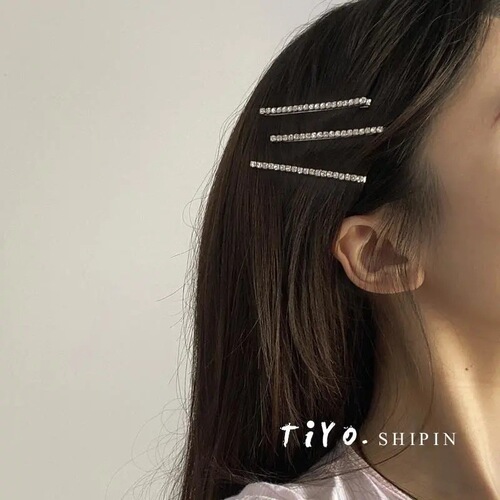 Jin Zhini's same style ins shiny rhinestone hairpin top clip bangs hairpin hairpin one-word clip simple side clip hair accessory
